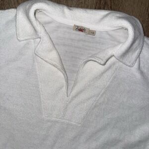 Faherty Cabana Towel Terry Cloth Collard Short Sleeve Polo Women's Small White